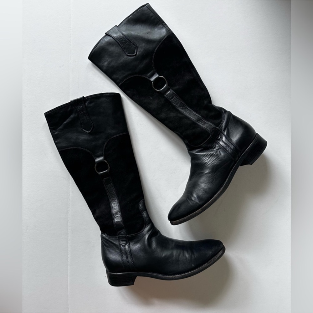 AGL Riding Boots in Black Suede and Leather Size 38